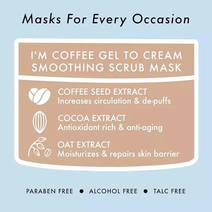 TONYMOLY I'm Coffee Gel To Cream Smoothing Scrub Mask, Gentle Exfoliation, Smooths for Softer Skin, 100 ml