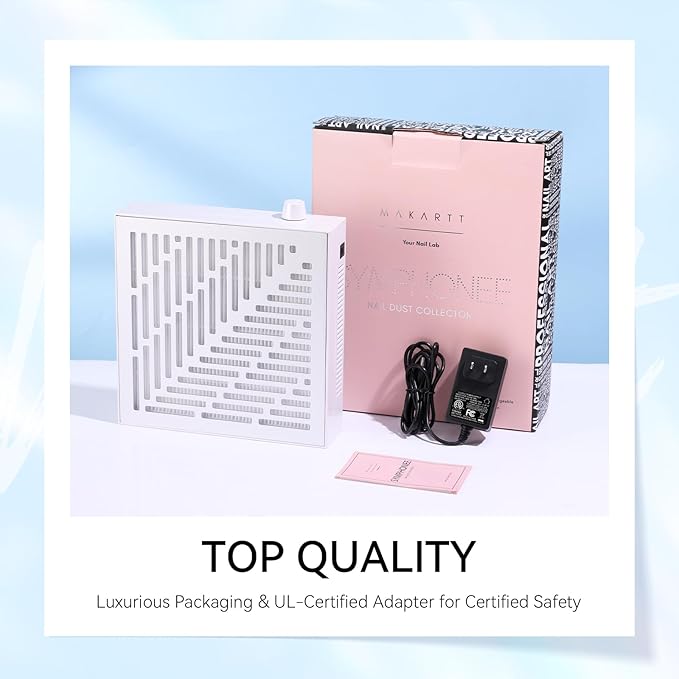 Makartt Nail Dust Collector - Dust Collector Nail Tech Quite SYMPHONEE Dust Extractor Vacuum for Acrylic & Gel Nails Plug-in Ultra Thin Portable with Reusable Filter White