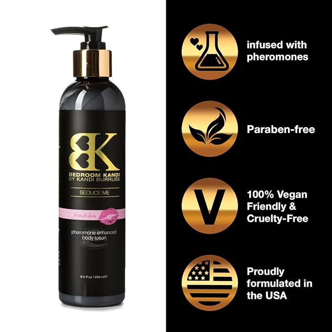Bedroom Kandi Body Lotion | Pheromone Enhanced Moisturizing Body Lotion by Kandi Burruss | Nourishing Olive Oil, Coconut Oil, Shea Butter | French Kiss Scent | Unisex Scent Bath & Body Product 8.5 oz