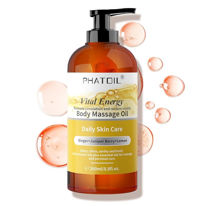 Ginger Oil Ginger Body Massage Oil for Gua Sha, with Lemon,Juniper Berry, 260ML Large Bottle Warming Body Oil for Spa, Lymphatic Drainage, Muscle(8.8oz)