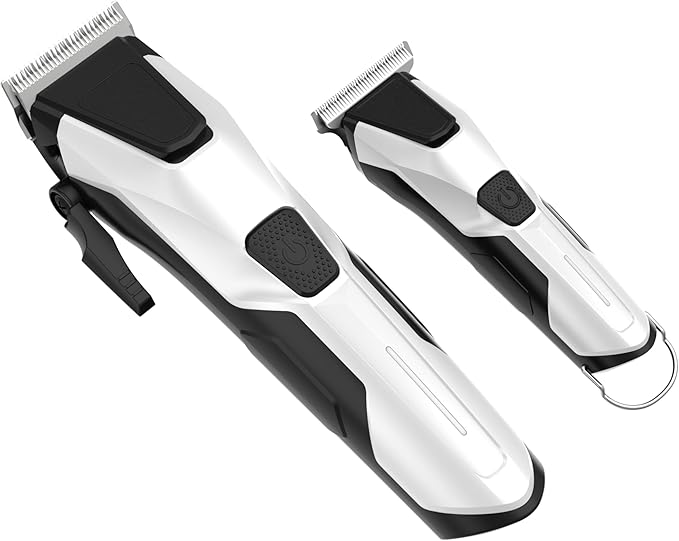 Professional Hair Clippers for Men, Professional Barber Clippers and Trimmer Set, Mens Cordless Hair Clipper for Barbers Haircut Kit Fade White