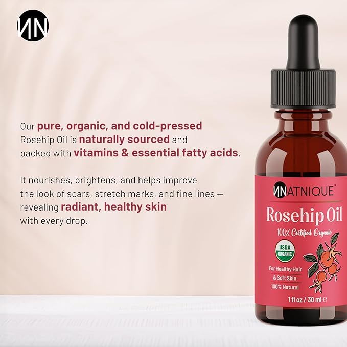 Rosehip Seed Oil Organic, 1 oz – USDA Certified Pure Rosehip Oil, Cold-Pressed Natural Moisturizer for Face, Hair, Skin, Scalp & Nails – Ideal for Gua Sha Massage