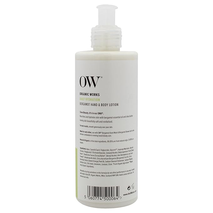 Organic Works Daily Hydration Hand and Body Lotion - Enriched with Vitamin E and C, Shea Butter Lotion for All Skin Types - Bergamot - 10.14 oz