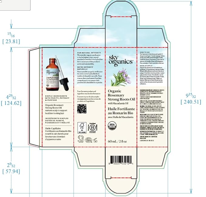 Sky Organics - Organic Rosemary Oil with Strong Roots - Hair Growth Serum with Macadamia, Jojoba & Essential Oils for Scalp - Natural Beauty and Hair Care - 2 fl oz