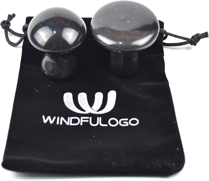 2 Pcs Mushroom Shaped Massage Stones Natural Bian Stone Hot Rock for Spa Massage (2-SL, Black)