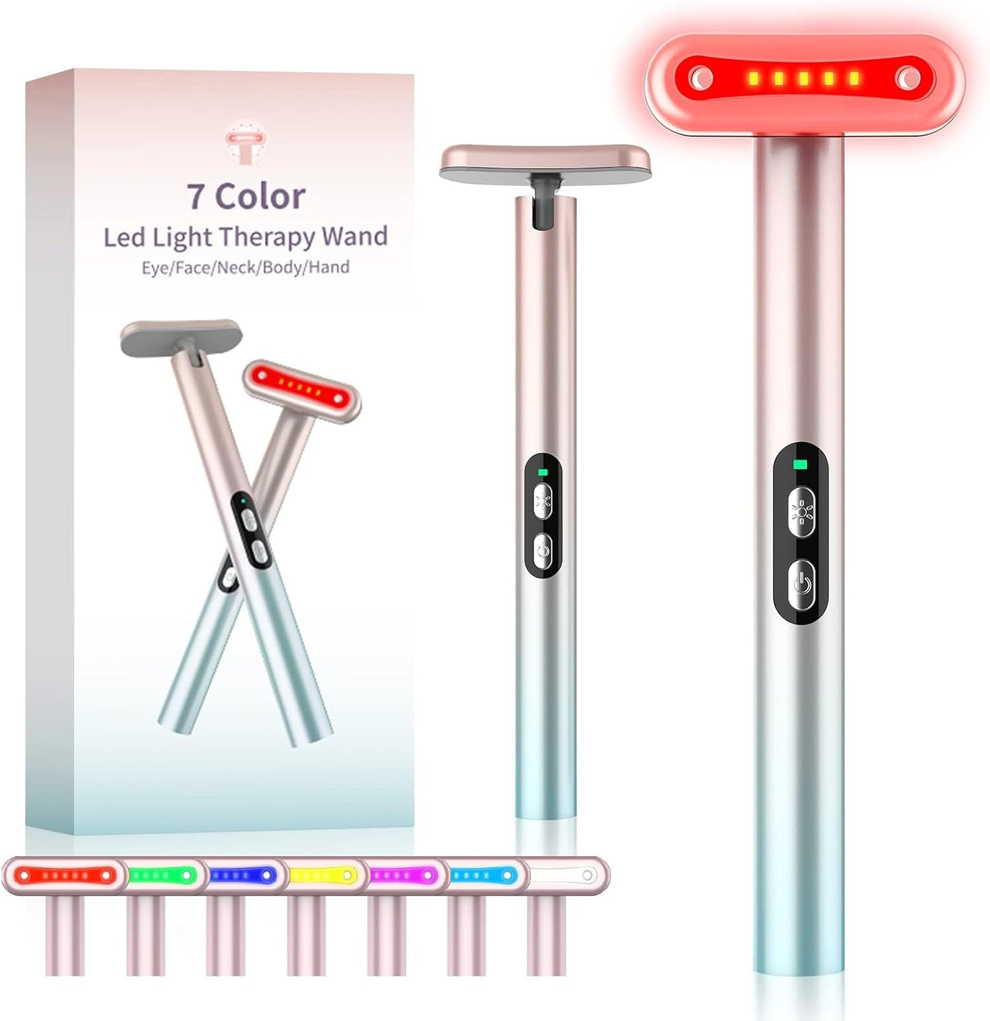 Red-Light-Therapy,Led Facial Light Therapy 7 Colors Eye Beauty Wand Face Massager Red for Skincare & Blue Rejuvenation Tool