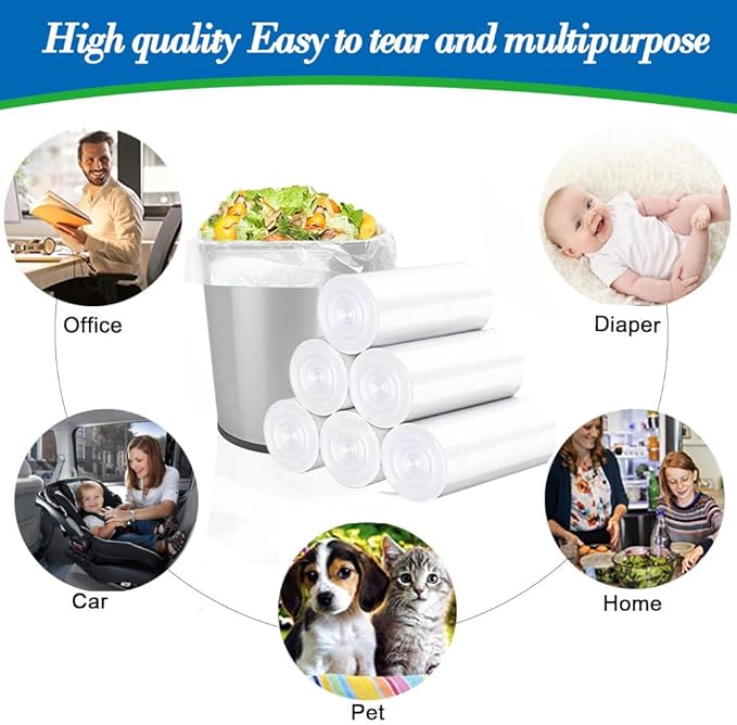 1.6 Gallon 120 pcs (Fit 1.3-1.6 Gal)Small Clear Trash Bags, Strong 1.3 Gallon1.5 Gallon 1.6 gallons Garbage Bags, Bathroom Trash Can Bin Liners, Mini Bags for Office, Waste Basket Liner,Fit 5-6 Liters