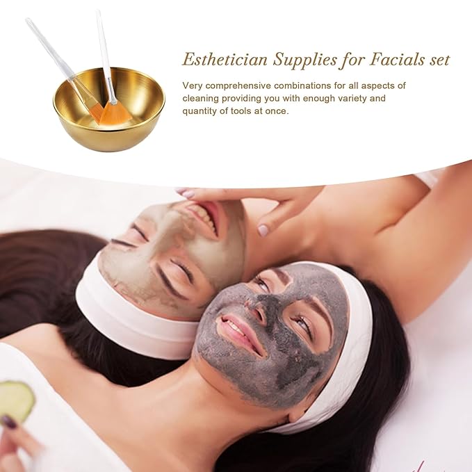 18 Pcs Esthetician Supplies for Facials Set,6 Gold Facial Bowls, 6 Facial Brushes,6 Flat Mask Brushes,Professional Spa-Grade Tools for Women,DIY Face Mask Mixing,Cosmetic & Skincare Application