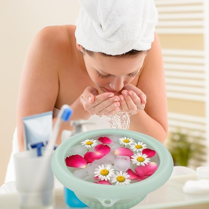 Face Bowl for Ice with Built-In Ice Tray, Silicone Facial Ice Bath Bowl for Shrinking Pores, Ice Face Bowl for Boosting Circulation for Men & Women, Skin Tightening, Easy Storage and Carrying,Green