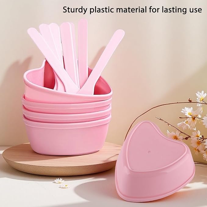 10 Sets Plastic Heart Shaped Facial Mask Mixing Bowl, Pink Facemask Bowl DIY Skin Care Mixing Tool Kit with Spatulas for Mud Masks, Home Salon, and Beauty Salon Use, Face Mask Applicator Tool(10Pcs)