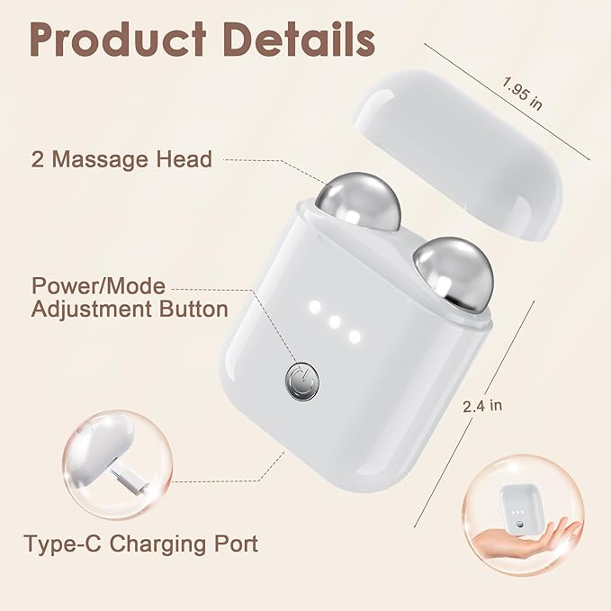 Mini Facial Firming Device, Microcurrent Facial Device, Face and Neck Skincare Device with Vibration Mode, Portable Facial Roller Massager Tool for Man and Woman, White