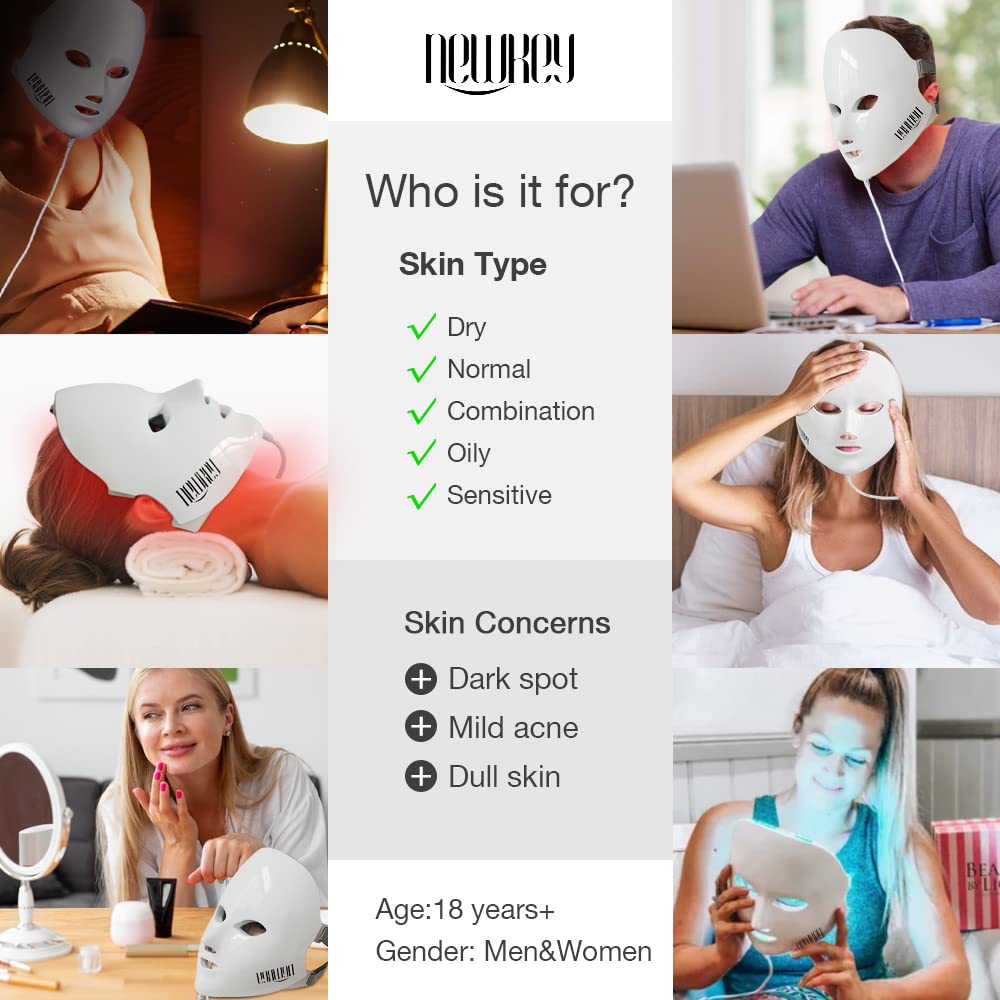 NEWKEY Red Light Therapy Mask for Face Wrinkles, 7 LED Light Therapy Facial Skin Care Mask,At-Home Photon Skin Care Beauty Mask for Anti-Ageing