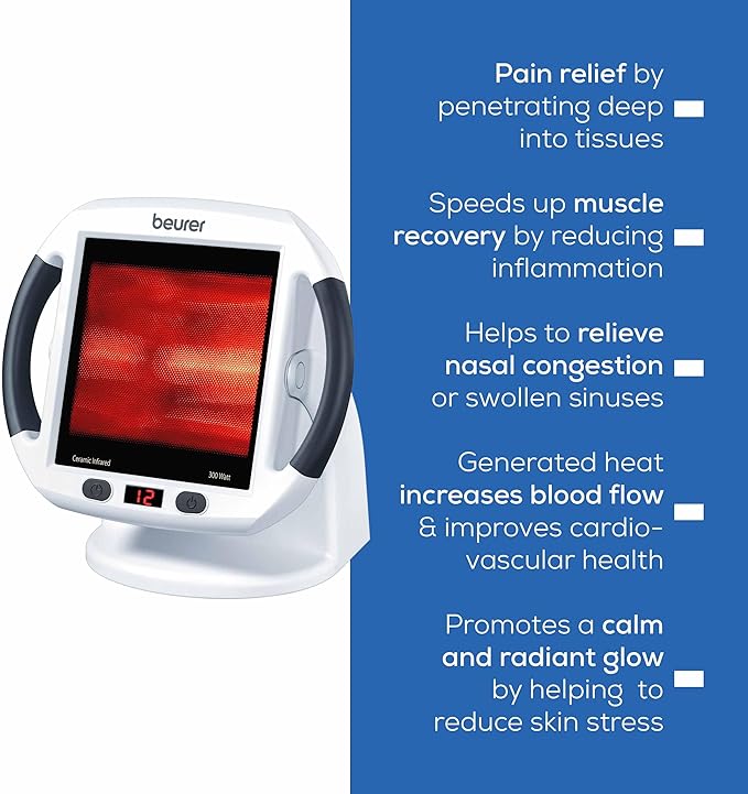 Beurer IL50 Infrared Heat Lamp Heated Red Light Therapy Lamp for Body, Face, Sinuses, & Skin - Effective Muscle Pain & Cold Relief Treatment by Improving Blood Circulation