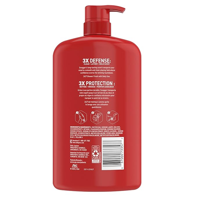 Old Spice Body Wash for Men, Refreshing 3X Defense, 24/7 Shower Fresh with Long Lasting Scent, Red Collection, Swagger with Cedarwood Scent, 33.4 oz (Pack of 4)