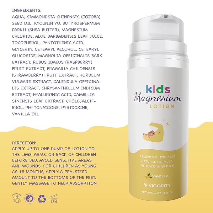 Magnesium Lotion for Kids & Babies Sleep - Bedtime Body Cream with Vanilla, Multi Vitamins & Botanical Extracts – Soothing Topical Magnesium for Relaxation, Calming & Soothing Relief