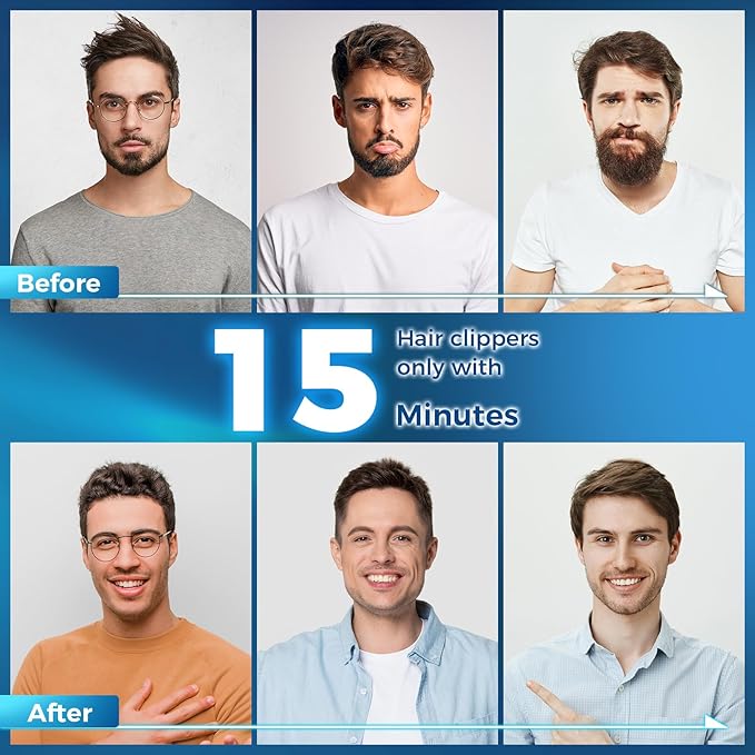 Professional Hair Clippers for Men&Women, Low Noise Hair Cutting Kit with 10 Color Combs, LED Display, Gifts for Men, 5H Cordless Clippers and Trimmers Set with Scissors,Cape