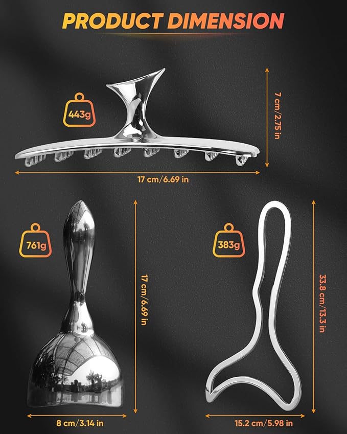 ONUEMP 3-in-1 Stainless Steel Therapy Massage Tool, Gua Sha Paddle & Swedish Cup & Mushroom Massager, Maderoterapia Kit Colombiana for Lymphatic Drainage, Cellulite Remover, Body Sculpting