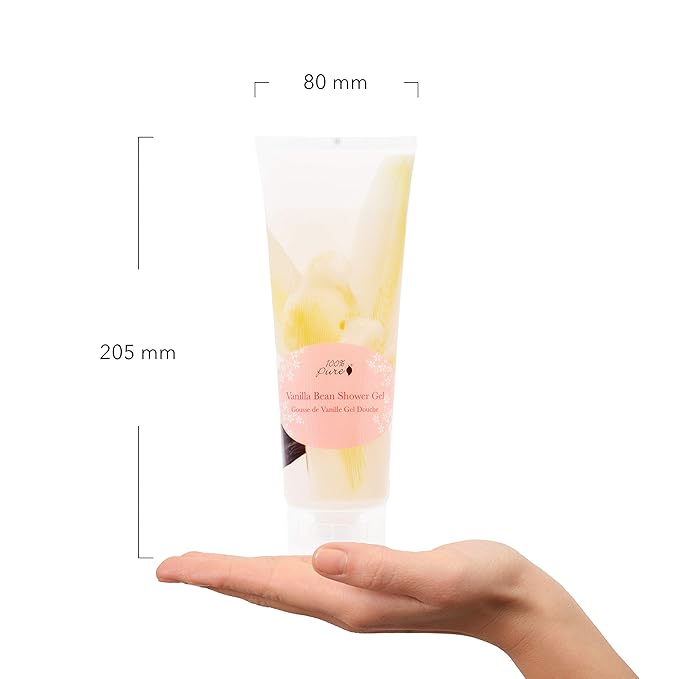 100% PURE Vanilla Bean Shower Gel Natural Foaming & Hydrating Body Wash - Deeply Moisturizing Gentle Soap Cleanser for All Skin Types, Even Sensitive - Gluten-Free - 8 Fl Oz