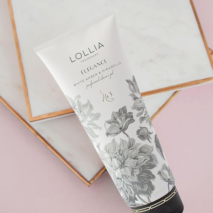 Lollia Elegance Shower Gel, 8 fl. oz. – White Amber & Mirabelle – Scented Shower Gel Body Wash, Shea Butter Body Wash, Bath Wash for Women, Beautiful Shower Gel, Moisturizing Body Wash