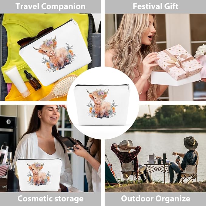 Western cosmetic bag highland cow