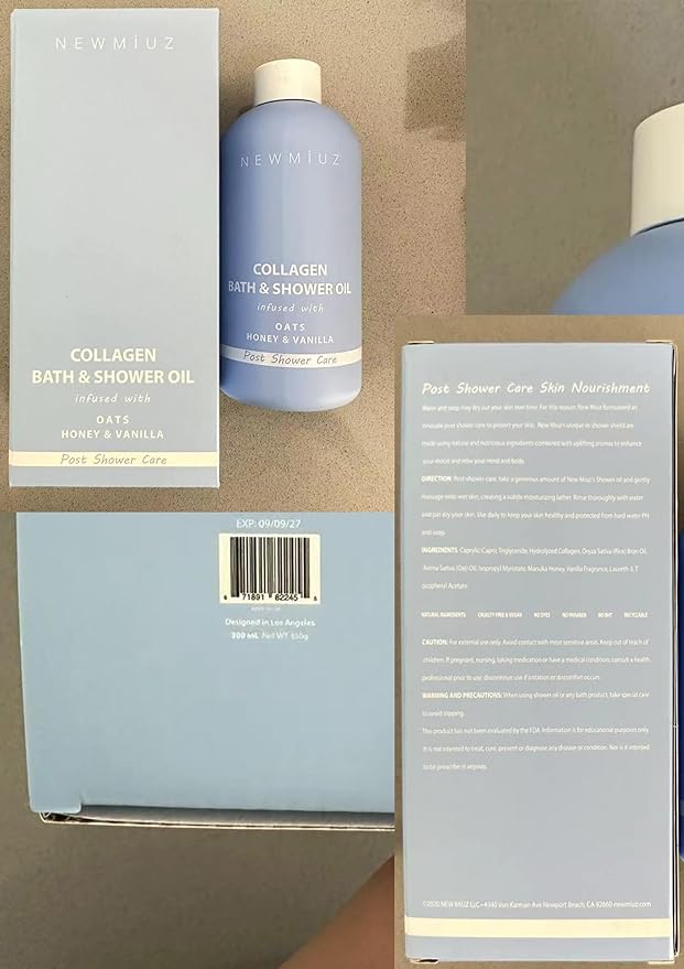 Collagen InShower Body Conditioner Natural Post Shower Care Moisturizer for Body Legs Nourishing Bath Oil Oatmeal Honey Vanilla Self care Spa Gift