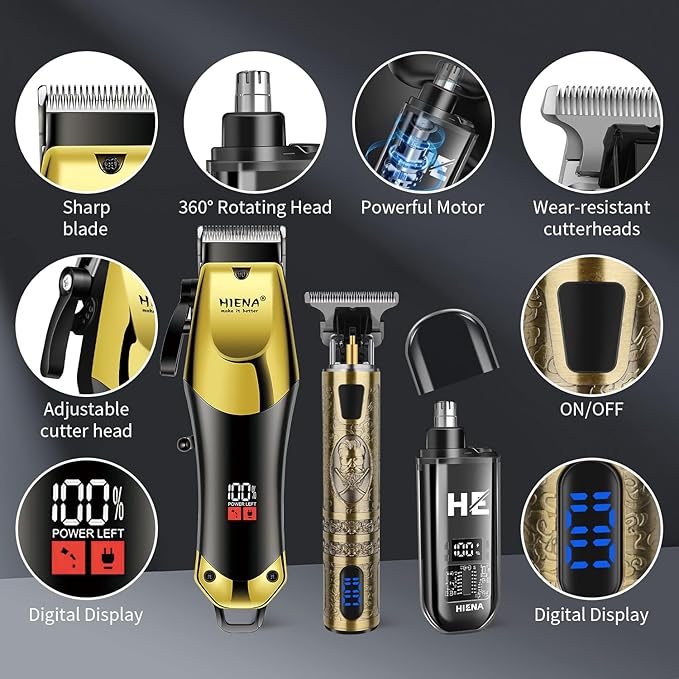 Professional Hair Clippers & Cordless Barber Clippers for Men, Rechargeable Trimmer Set and Facial Grooming Tool Kit, Ear, Nose Hair Trimmer Set, Gifts for Men