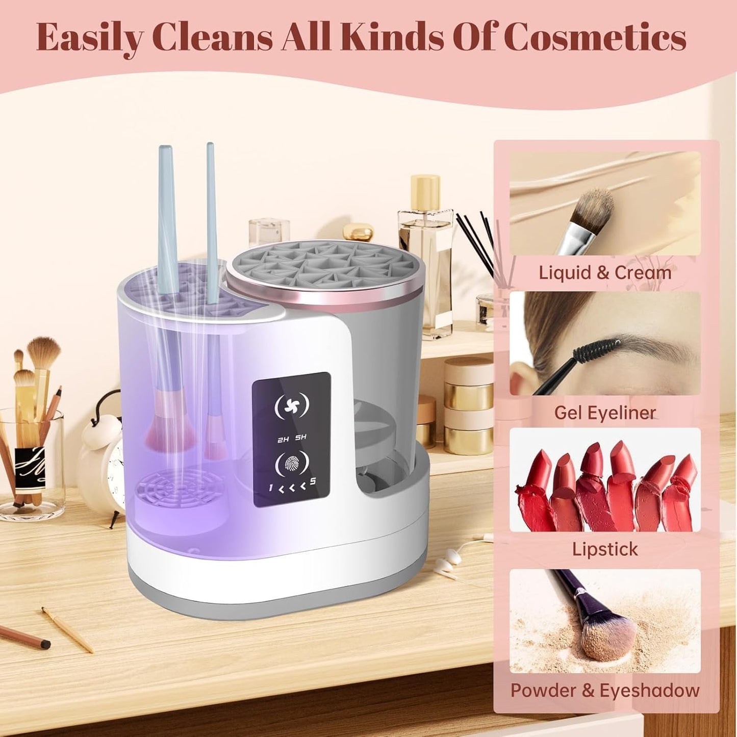 3 in 1 Electric Makeup Brush Cleaner Machine with Makeup Brush Dryer-Holder-Portable Automatic USB Cosmetic Brushes Cleaner Tool for All Size Beauty Makeup Brush Set,Contour, Eyeshadow, Blush Brush