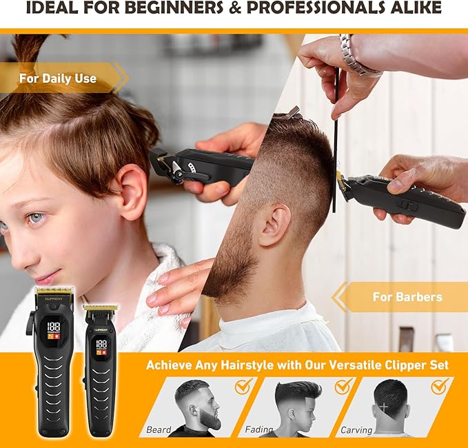 Professional Cordless Hair Clippers for Men- Hair Cutting Kit for Barbers & Family, Wireless Beard Hair Trimmers Set with LED Display, Rechargeable Hair Cutting Machine for Family (Black)