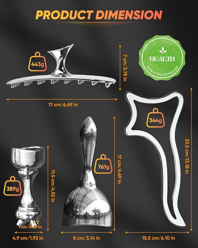 ONUEMP 4-in-1 Stainless Steel Massage Therapy Tools for Ice Body Sculpting, Maderoterapia Kit Colombiana, Gua Sha Scraping Body & Facial Massager for Lymphatic Drainage, Anti Cellulite