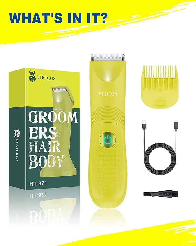 VIKICON Unisex Hair Trimmer - Cordless Electric Razor for Men and Women, Waterproof, Adjustable Length Guards, LED Light, Removable Blade Heads, 60-Minute Continuous Shaving