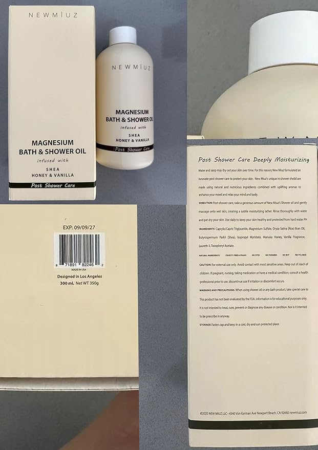 Magnesium InShower Body Conditioner Soft Skin Post Shower Care Moisturizer for Body Legs Bath Oil for Dry Skin Shea Butter Honey Vanilla Self Care Spa Gift