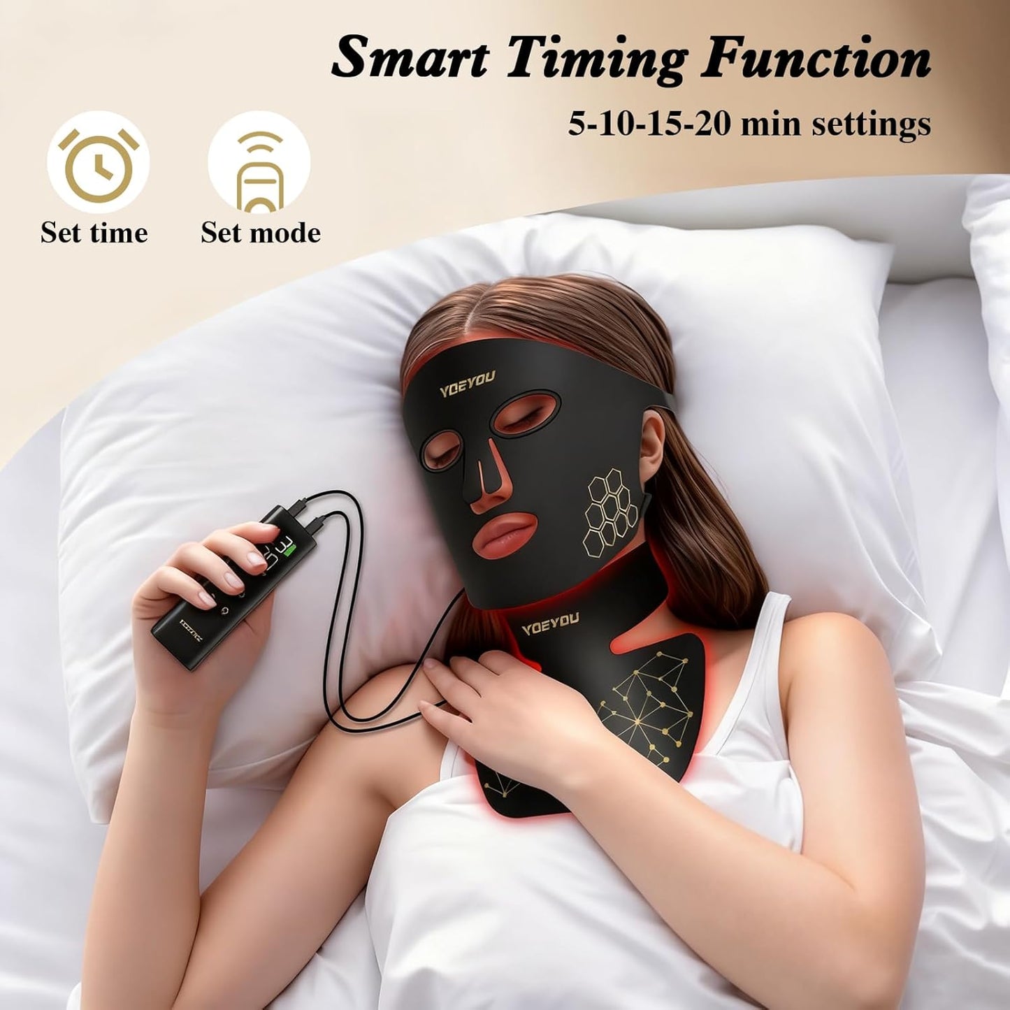 Red Light Therapy for Face and Neck, Infrared LED Mask Light Therapy 4 Light Waves with 850nm Near Infrared, Portable Rechargeable Red Light Therapy Mask Skincare Device for Facial Rejuvenation