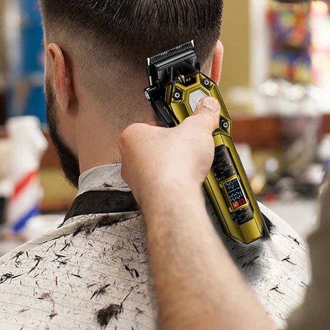 VGR Professional Hair Clippers for Men, Cordless Barber Clippers and Trimmers Set, Mens Hair Cutting Kit with 10 Guide Combs, USB Rechargeable Haircut Machine for Family, LED Display, Gold