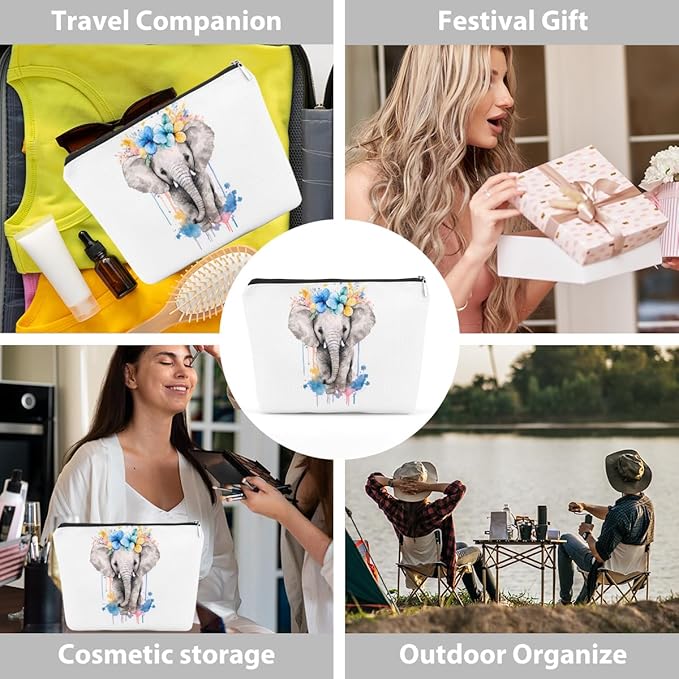 Floral elephant cosmetic bag elephant