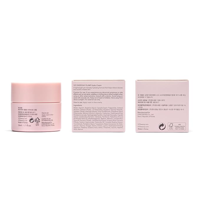 107 EVERYDAY PLUMP Hydro Cream, Lightweight Face Moisturizer with Probiotics, Squalane, and Fermented Ginseng, Hydrates, Nourishes, and Enhances Skin's Radiance and Softness (1.7 fl oz)
