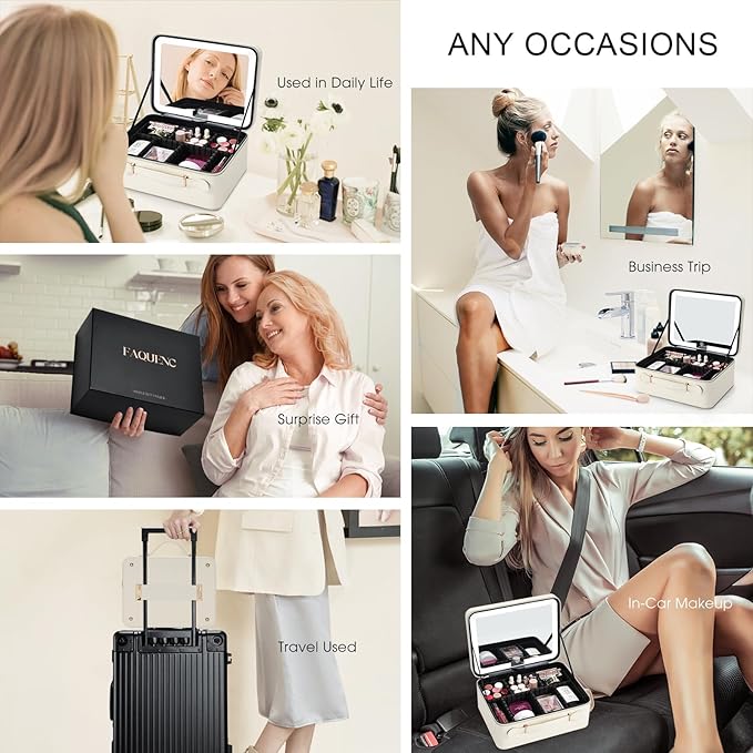 Leather makeup case with led