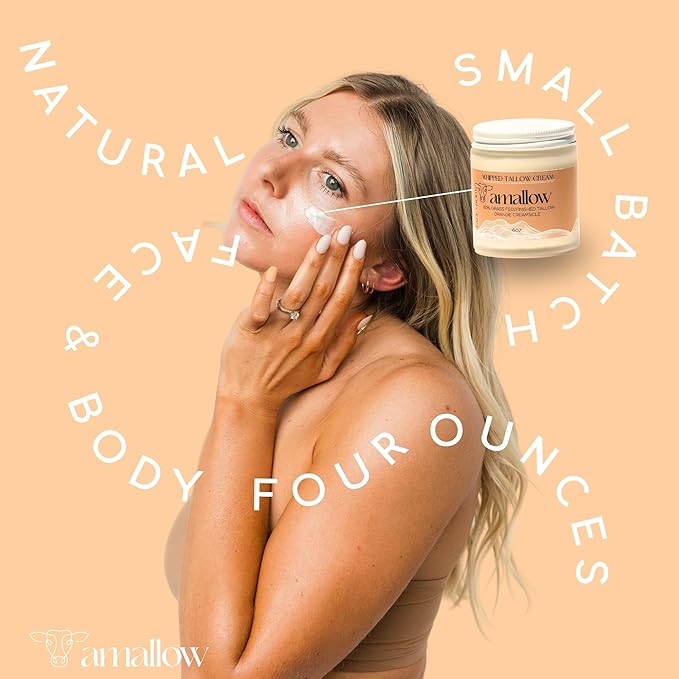100% Grass Fed Beef Tallow for Skin Care - Face + Body - Whipped Moisturizer - Natural Lotion, 4 FL. oz. (Orange Creamsicle)