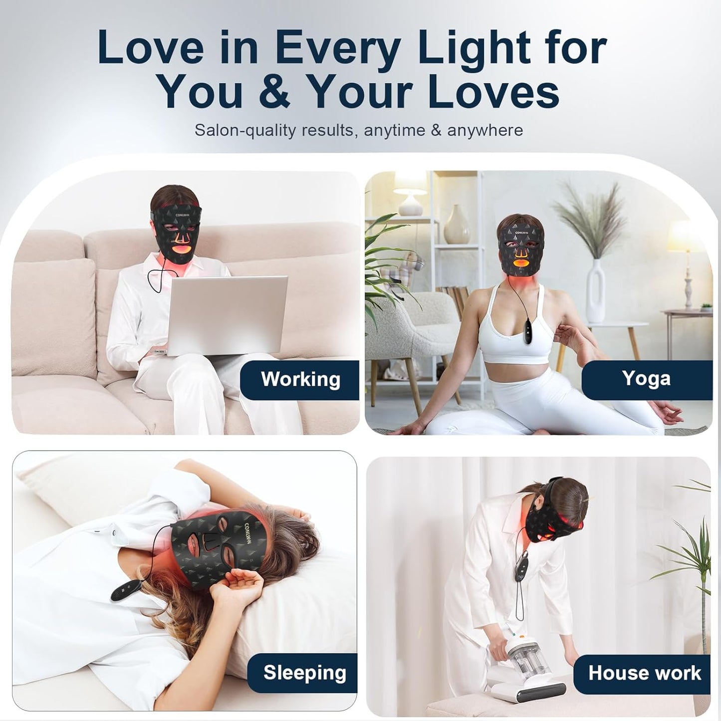 Red Light Therapy Mask for Face, 8 Modes Ultra Lightweight Red Light Mask with 850nm Near Infrared, 2000mAh Rechargeable Portable LED Face Mask Light Therapy with Timer for Anti-Aging at Home