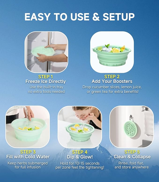 Face Bowl for Ice with Built-in Ice Tray – Collapsible Silicone Facial Ice Bath Bowl for Cold Plunge Therapy, Skin Tightening & Acne Relief – Portable Spa Tool for Home & Travel(Green
