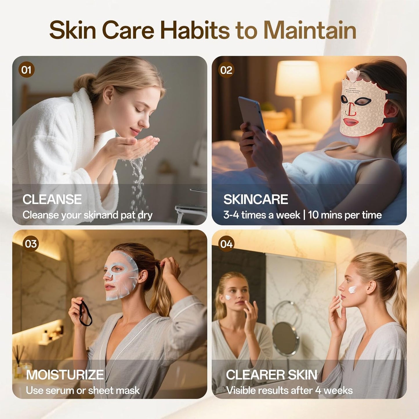 SUERBEATY Red Light Mask, 7 Colors Red Light Mask for Face, Cordless & Portable for Home & Travel, Rechargeable, Lightweight, Facial Skin Care for Women - Mom, Sister, Girlfriend and Wife - Khaki