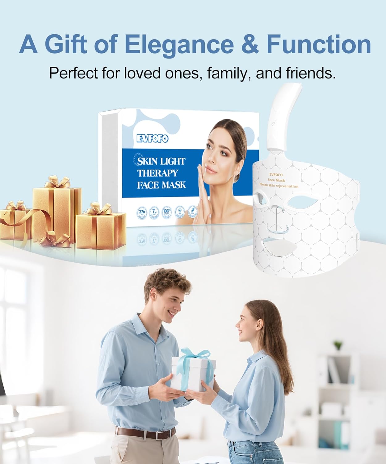 Red Light Photon Facial Mask with Wireless Rechargeable Design, 7 Custom Modes with Infrared, Portable & Rechargeable for Home Use