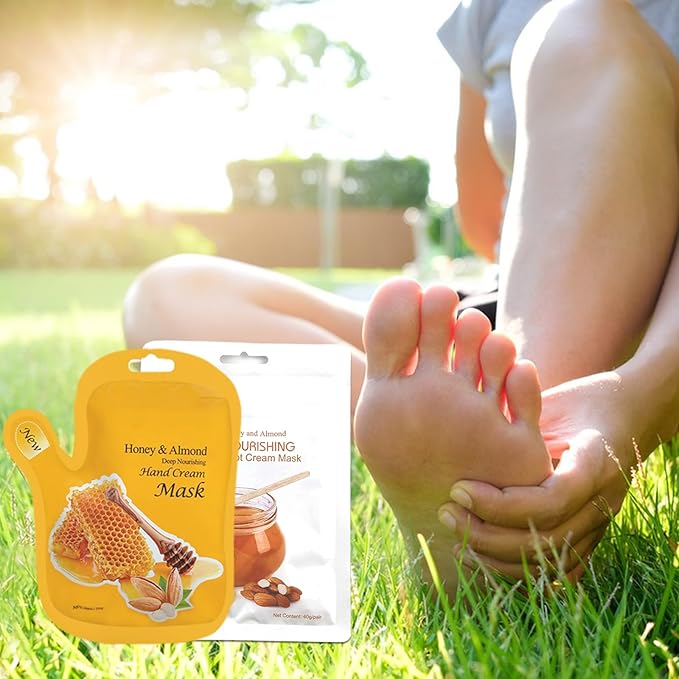 Foot Mask Hand Mask Hydrating 10 Packs Honey Almond Extract Gloves Socks Masks Intensive Moisturizing Repairing Masks Spa Skin Care Women for Dry Cracked Hands Feet Self Care Elitzia ETHHM