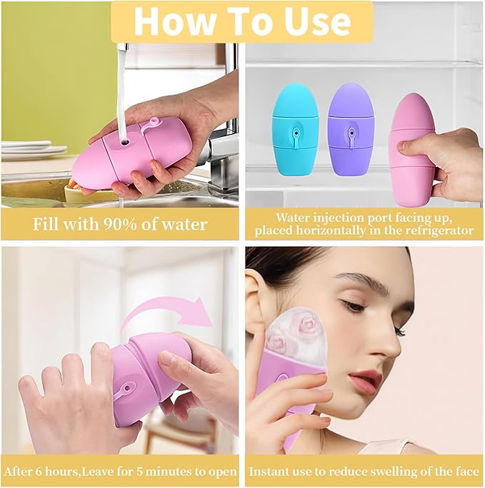 Ice Roller for Face and Eye Massager for Face, Eyes and Neck Naturally Conditioning and Skin Care,De-Puff Eye Bags,Reduce Migraine Pain,Reusable Massage Silicone Ice Mold (Yellow)