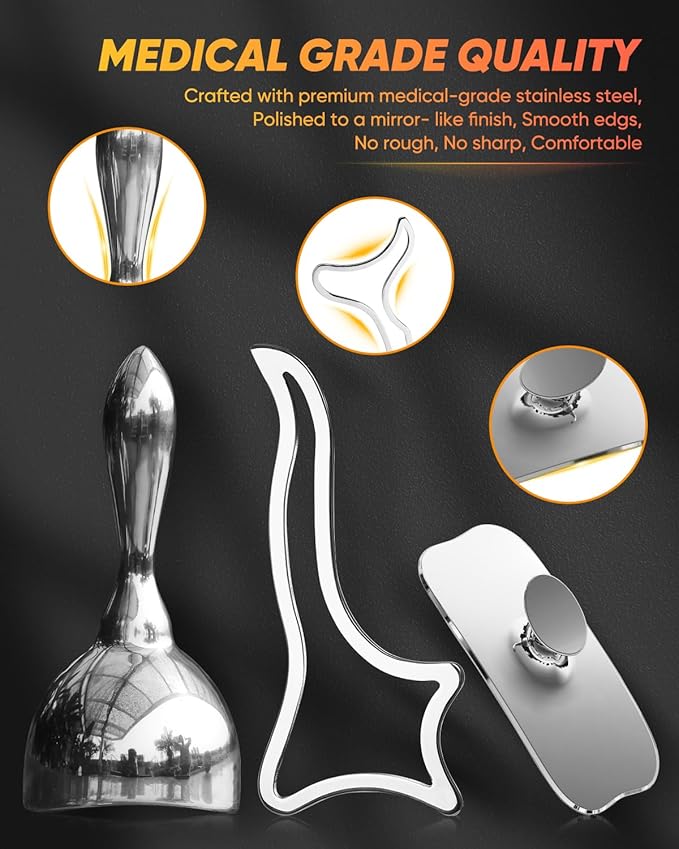 ONUEMP 3-in-1 Stainless Steel Massage Therapy Tools - Ice Gua Sha Muscle Scraper, Fascia Brush & Body Sculpting Cup, Maderoterapia Kit Colombiana for Lymphatic Drainage, Anti Cellulite, Deep Tissue