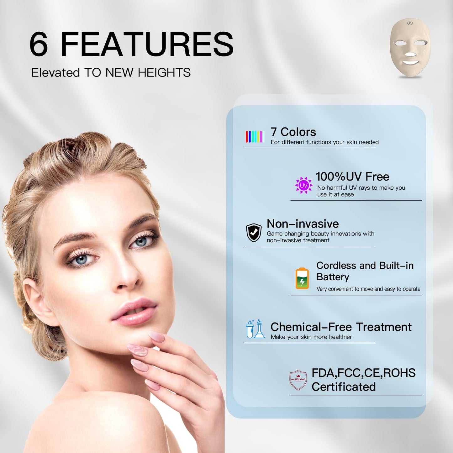 Red Light Therapy Mask for Face, Blue & Red LED Light Therapy Face Masks Skincare at Home, USB Rechargeable (Maize Yellow)