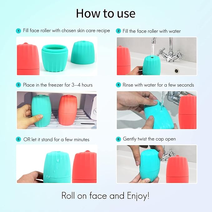 2Pack Ice Roller for Face, Qewro Silicone Facial Ice Mold to Brighten Skin Enhancing Natural Glow, Reusable Ice Roller for Face & Eye Puffiness Relief, Roller Skin Care Freezer