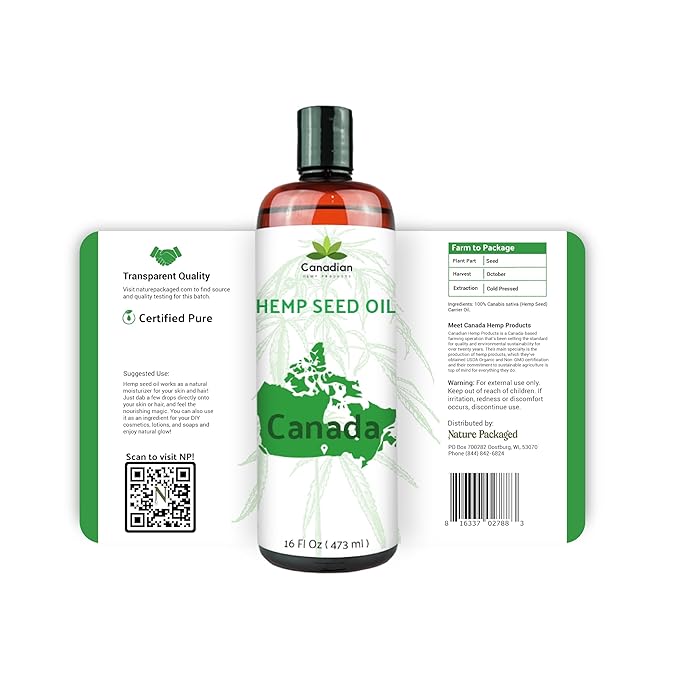 Hemp Seed Oil for Skin, Hair and Body Direct from Hemp Oil Canada - Cold Pressed Hemp Seed Oils - 1 Gallon (Pack of 4)
