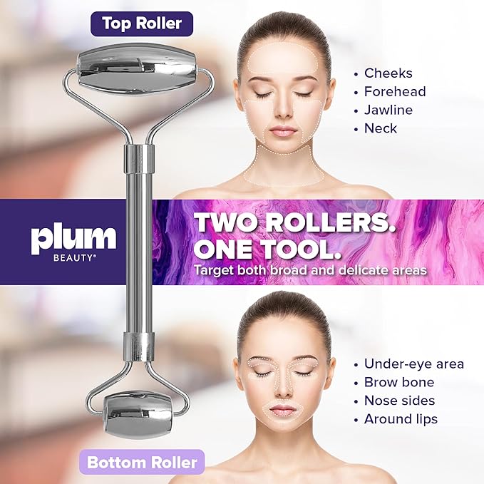 Stainless Steel Roller - Face Roller - Gua Sha Facial Tools, Rollers for Face, Skin Care Kit for Men Women, Guasha Tools for Faces, Facial Care Reduces Under-Eye Puffiness and Dark Circles