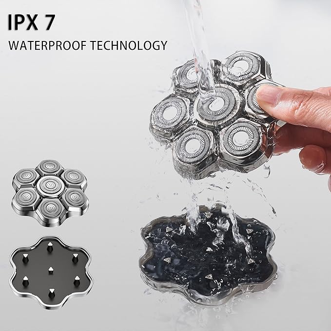 Magnetic Head Shaver Replacement Heads 7 Double Ring Waterproof Rotary Razor Blades for Bald Men Compatible with freebird wyklaus shpavver (silver)