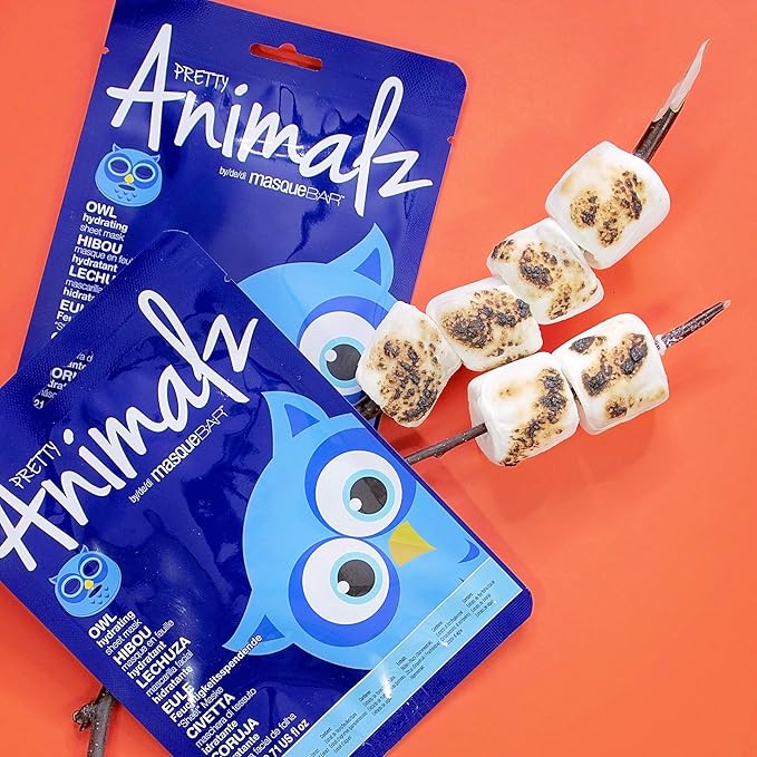 masque BAR Pretty Animalz Animal Character Sheet Mask, Korean Skin Care, Korean Spa Masks for All Skin Types, Spa Gifts, Birthday Party Gifts, Girls' Night, Skincare Party, Owl Pack of 6